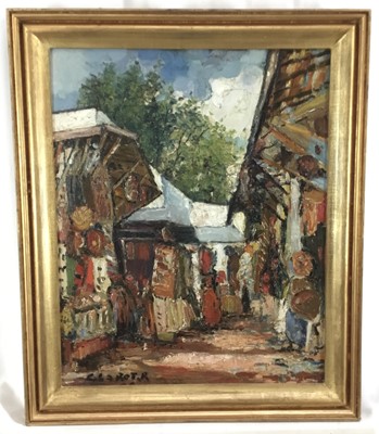 Lot 158 - Interesting oil painting of Tunisia, with Brussels inscription to back, indistinctly signed
