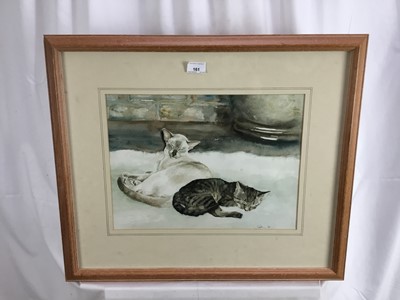 Lot 161 - Gillian Carolan, watercolour, Siamese and a Tabby cat