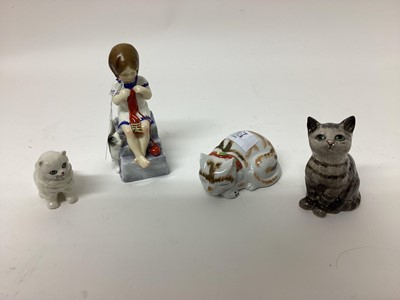 Lot 1326 - Royal Worcester figure of Saturday's Child, together with a Beswick cat and two other cat figures (4)