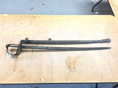 Lot 855 - Victorian 1821 Pattern Light Cavalry troopers' sword with three bar hilt ( wooden grip lacking), curved fullered blade in steel scabbard