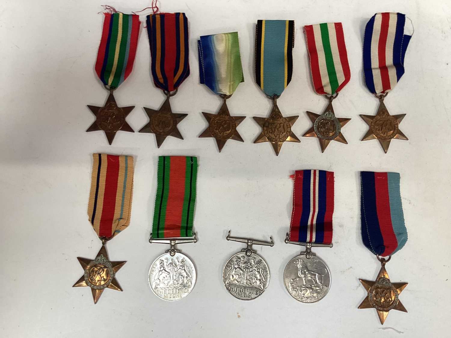 Lot 756 - Collection of Second World War campaign medals comprising 1939 - 1945 Star, France and Germany Star, Pacific Star, Africa Star, Atlantic Star, Italy Star, Burma Star, replica Aircrew Europe star, D...
