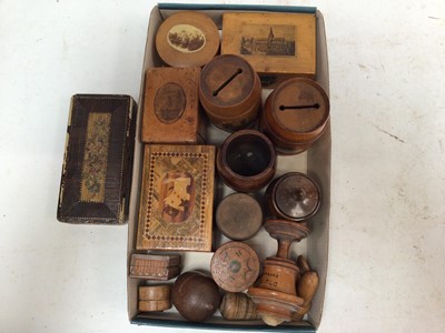 Lot 2490 - Group of Mauchline ware, together with a straw work box and other treen boxes