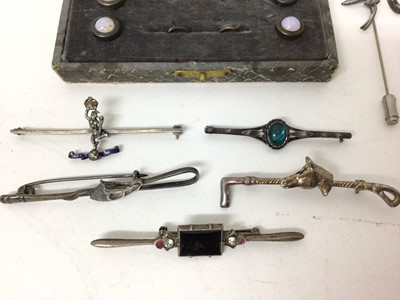 Lot 262 - Group of white metal stick pins, bar brooches and studs