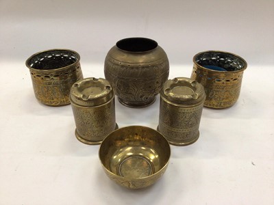 Lot 2496 - Group of mostly Middle Eastern brassware, including Mamluk ware