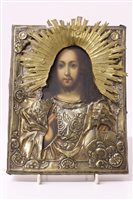 Lot 967 - Imperial Russian icon with gilt metal embossed...