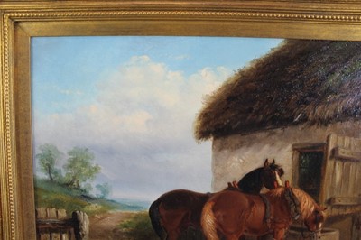 Lot 988 - Thomas Smythe oil on canvas, , Farmyard with horses and chickens