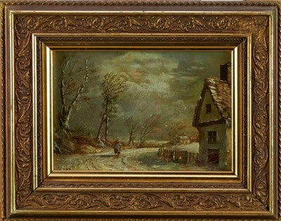 Lot 999 - Thomas Smythe oil on board, figure in the snow, miniature work