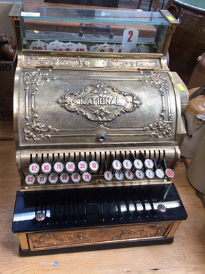 Lot 2627 - Vintage National brass shops till / cash register, with plaque- C.R.S. Co, No. 4619