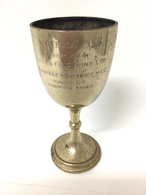 Lot 255 - George V silver cup with presentation inscription ''Nu Texa Cup, presented by Fuller Frictions Ltd to Braintree & District M. C .C> Junior C. C. Champion Rider, (London 1911), 18cm in overall height