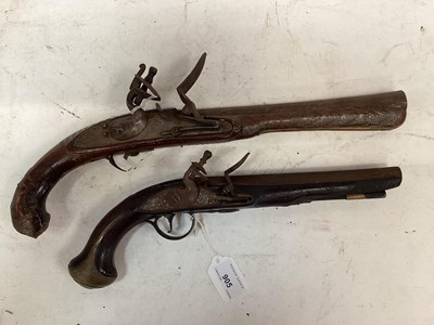 Lot 905 - Early 19th century flintlock pistol with brass mounts and old Turkish flintlock blunderbuss pistol (2)