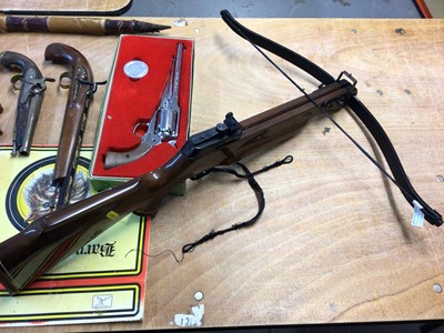 Lot 907 - Barnett Supreme crossbow, replica pistols and sundries