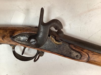 Lot 908 - 19th century Russian percussion military musket converted from flintlock, lock dated 1840 with gilt brass mounts and steel ramrod with screw end