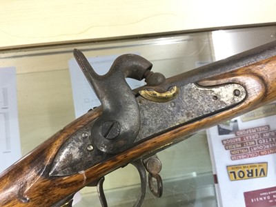 Lot 908 - 19th century Russian percussion military musket converted from flintlock, lock dated 1840 with gilt brass mounts and steel ramrod with screw end