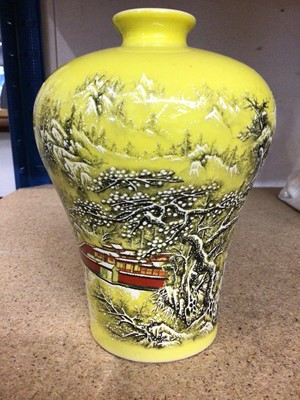 Lot 398 - 20th century Chinese vase with snowy landscape decoration on yellow ground, 15cm high