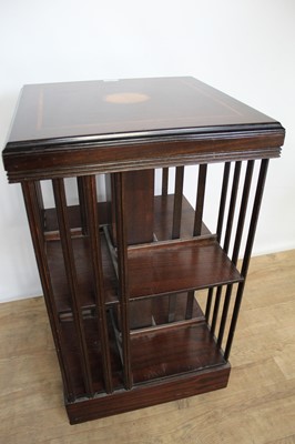 Lot 167 - Edwardian-style inlaid mahogany revolving bookcase of square form, 47cm sqaure x 79cm high