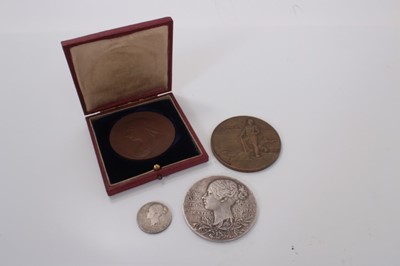 Lot 469 - World - Mixed medallions to include G.B. Diamond Jubilee of Queen Victoria 1897 silver, (Diameter 56mm) (N.B. Minor edge bruises and uncased) otherwise GVF, another 1897 (N.B. Small diameter 26mm)...