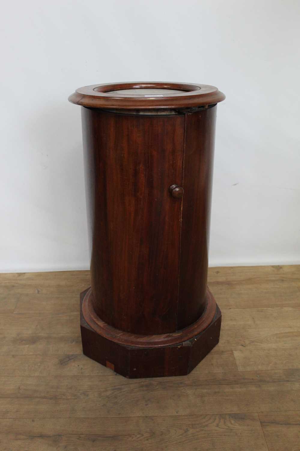 Lot 168 - Victorian mahogany cylinder bedside cupboard with inset marble top, on octagonal base, base 43cm x 40cm, height 75cm