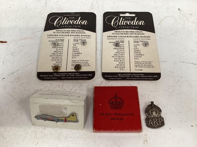 Lot 771 - Second World War silver A.R.P. badge in original box, together with Nazi badges, British cap badges and others (1 box)