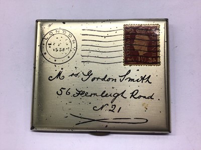 Lot 335 - Unusual novelty mirror compact in the form of an envelope, with stamp applied to the corner