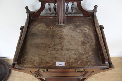 Lot 173 - Edwardian mahogany wash stand with raised mirror back, twin drawers above a cupboard and ledge below, 59cm wide x 33cm deep x 150cm high