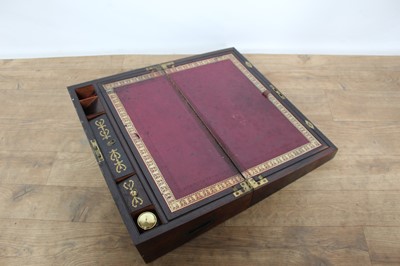 Lot 174 - 19th century brass inlaid rosewood writing slope with fitted interior, 46cm x 25cm