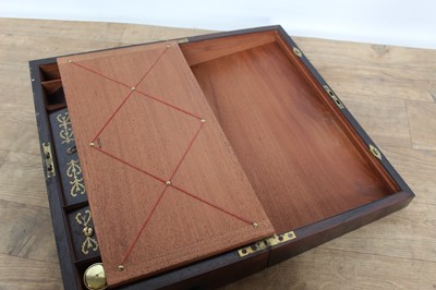 Lot 174 - 19th century brass inlaid rosewood writing slope with fitted interior, 46cm x 25cm
