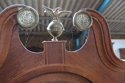 Lot 182 - Georgian 8 day long case clock by Hedge & Bannister of Colchester 
with painted dial in inlaid oak case