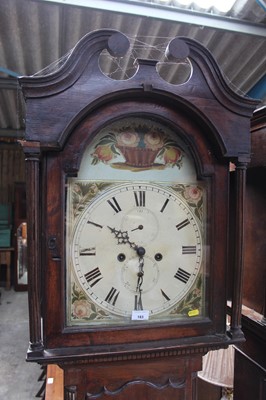 Lot 183 - Early 19th century 8 day long case clock with arched painted dial, in stained pine case