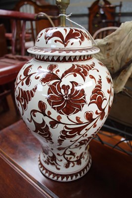Lot 176 - Italian pottery baluster lamp, 47cm high, together with a Chinese-style pottery lamp (2)