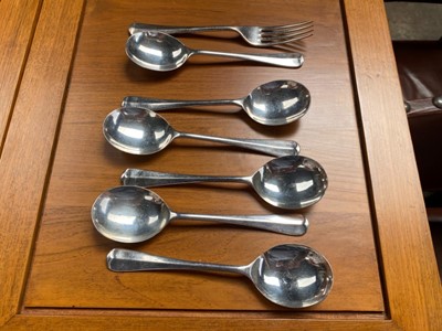 Lot 178 - Asprey canteen containing twelve place setting silver plated Hanoverian pattern cutlery (some pieces missing)