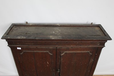 Lot 191 - 18th century oak bookcase top with twin panelled doors, 102cm wide x 30cm deep x 101cm high