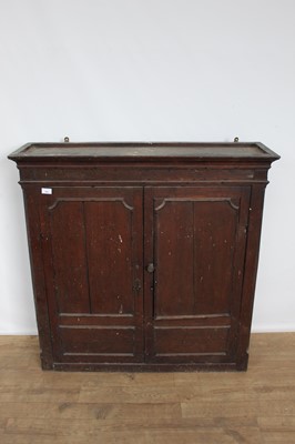 Lot 191 - 18th century oak bookcase top with twin panelled doors, 102cm wide x 30cm deep x 101cm high