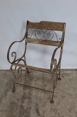 Lot 192 - Pair of antique cast iron brackets, wrought iron garden chair (lacking slats) and a brass coffee table frame (4)