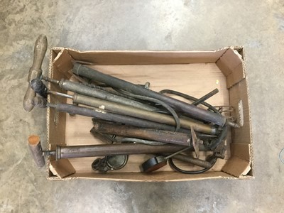 Lot 1928 - Collection of vintage brass tyre pumps (1 box)