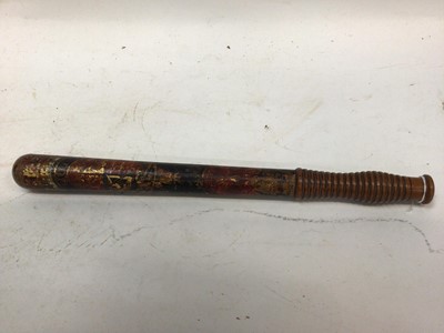 Lot 792 - Scarce Victorian painted East Suffolk Police truncheon decorated with crowned Royal Arms and cartouche with ' East Suffolk Constabulary' 41cm