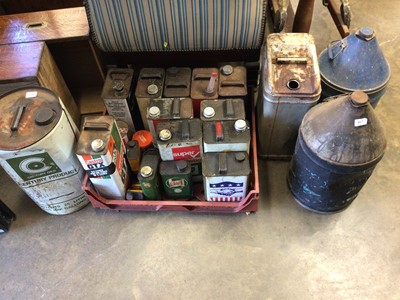 Lot 1925 - Collection of various vintage BP, Ford, Esso and other oil cans can bottles.