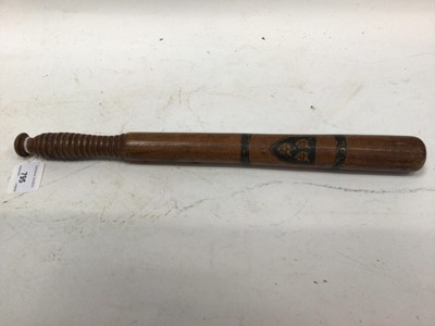 Lot 795 - Scarce Victorian painted Salop Police truncheon painted with ' Borough of Shrewsbury ' title and crest and stamped with crown and 'Salop' 41.5 cm