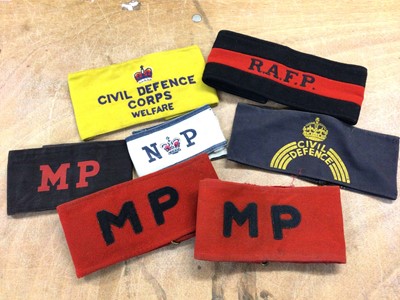 Lot 839 - Group of seven Civil Defence, Military Police and other arm bands (7)