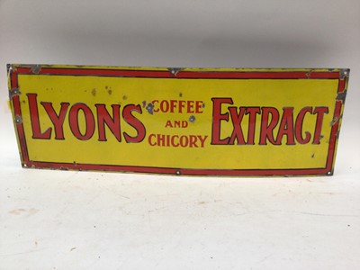 Lot 2540 - Vintage enamel sign - 'Lyons Coffee and Chicory Extract' - red on a yellow sign