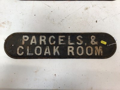 Lot 2544 - Original cast iron railway sign - Parcels, & Cloak Room