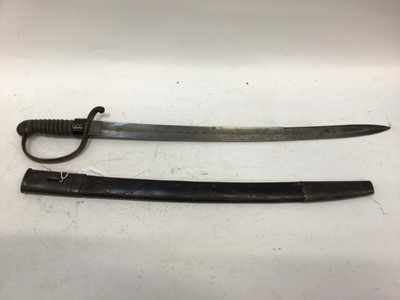 Lot 813 - Victorian Police sword with steel stirrup guard and shagreen grip, curved fullered blade in steel mounted leather scabbard 68.5 cm