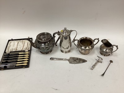 Lot 2508 - Group of silver plate, including flatware, teapot, etc