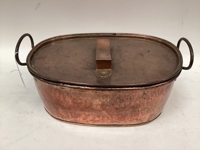 Lot 2521 - Victorian copper two handled fish kettle with lid, 45.5cm in length