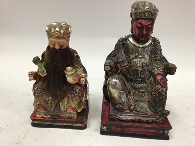 Lot 2548 - Two Chinese lacquered temple figures, one with a hair beard, the largest measuring 31cm high