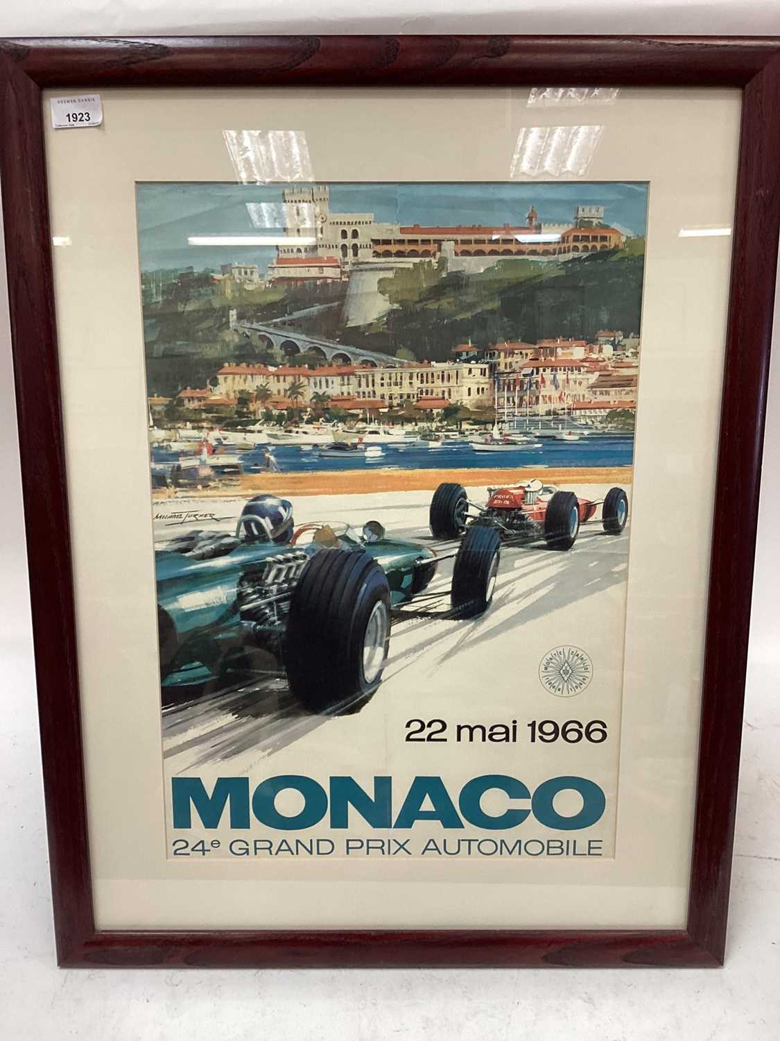 Lot 1923 - Original 1966 Monaco Formula One Grand Prix poster, 24e Mai 1966, 24e Grand Prix Automobile, mounted in glazed frame, 76 x 59cm overall.