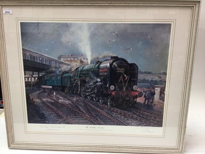 Lot 2535 - Railway interest- Terence Cuneo signed print 'The Golden Arrow', together with other railway prints.