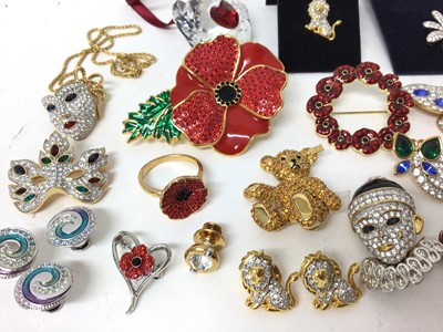 Lot 249 - Selection of Swarovski jewellery, mainly brooches including butterfly, Teddy bear, poppy etc