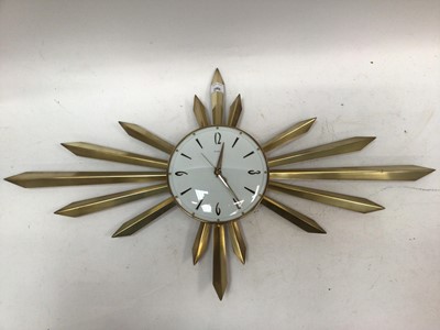 Lot 2560 - Metamec brass sunburst clock, 86.5cm wide