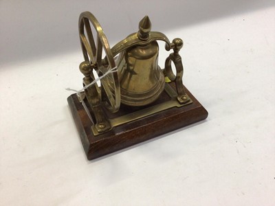 Lot 2590 - Brass table / dinner bell mounted on wooden base.