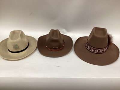 Lot 2591 - Collection of American Cowboy hats together with leather belts, paper knives and other items.